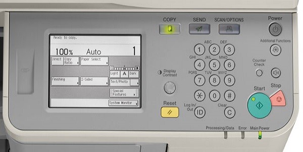 Bảng điều khiển trên thiết bị photocopy